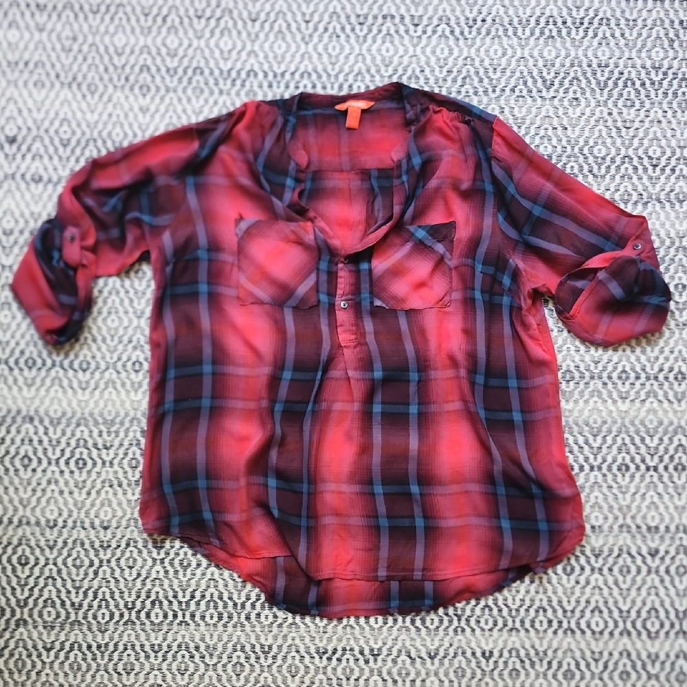 Joe Fresh Burgundy and Navy Plaid Shirt 🍓